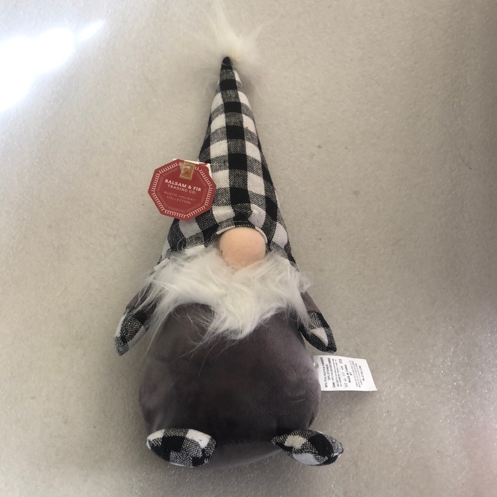 Rustic holiday collection in black & white plaid Gnomes
